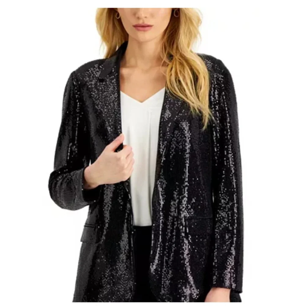 NWT T TAHARI Women's Sequined Open-Front Blazer